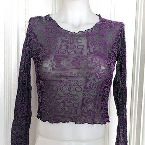 Raven Gothic Flagrante Delicto Purple Burnout Velvet Mesh Top Vintage